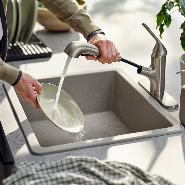 IKEA MACKSJÖN Pull Out Kitchen Faucet With Spray Stainless Steel Color