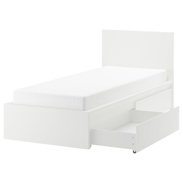 IKEA MALM High bed frame/2 storage boxes white Twin