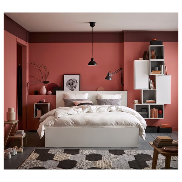 IKEA MALM High Bed Frame/4 Storage Boxes White/Luröy Queen