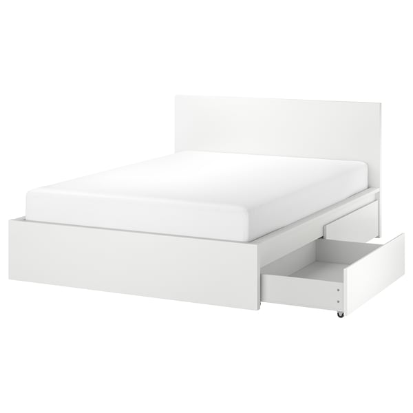 IKEA MALM High Bed Frame/4 Storage Boxes White/Luröy Queen