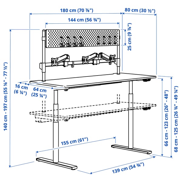 IKEA MÅLOMRÅDE Gaming Desk Sit/stand With Monitor Arms/electric White 70 7/8x31 1/2 "