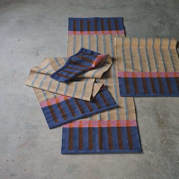 IKEA MÄVINN Runner Flatwoven Beige Blue/stripe 2 ' 4 "x6 ' 7 "