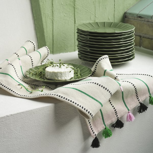 IKEA MÄVINN Table Runner Off-white/green Stripe 14x51 "