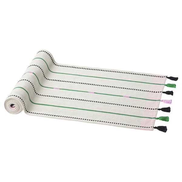 IKEA MÄVINN Table runner off-white/green stripe 14x51 "