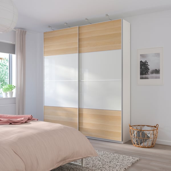IKEA MEHAMN 4 Panels For Sliding Door Frame White Stained Oak Effect/white 39 3/8x92 7/8 "