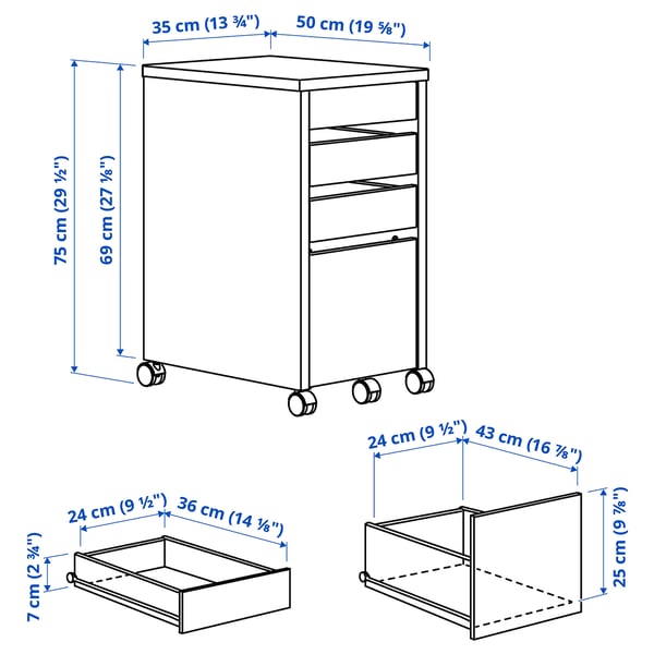 IKEA MICKE Drawer Unit/drop File Storage White 13 3/4x29 1/2 "