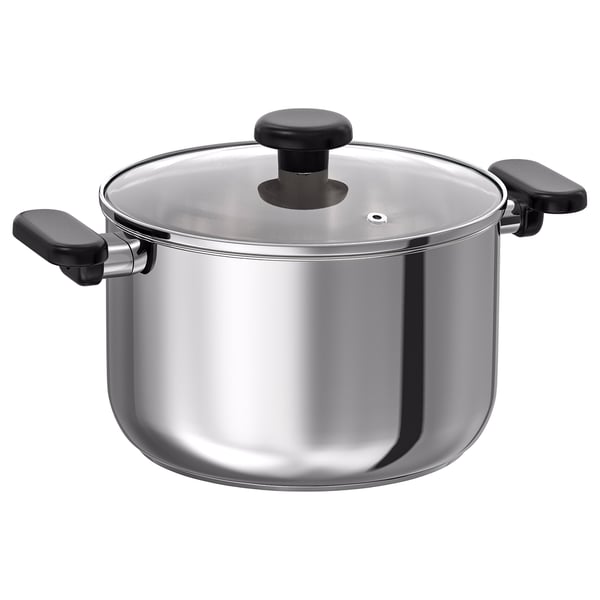 IKEA MIDDAGSMAT Pot with lid clear glass/stainless steel 5.3 qt