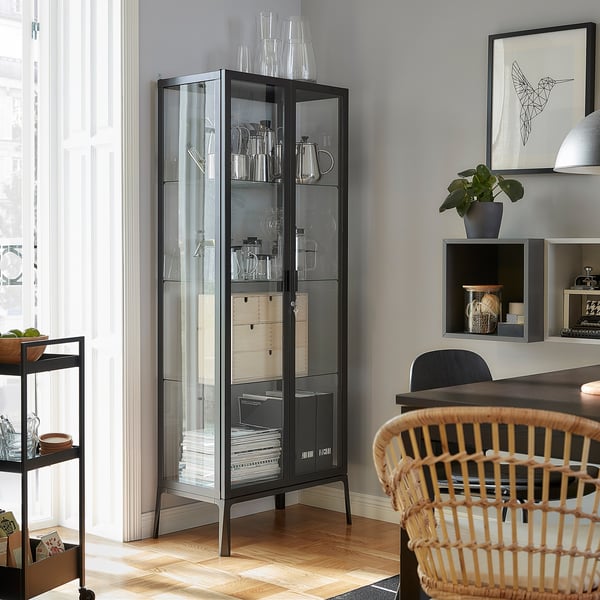 IKEA MILSBO Glass-door Cabinet Anthracite 28 3/4x68 7/8 "