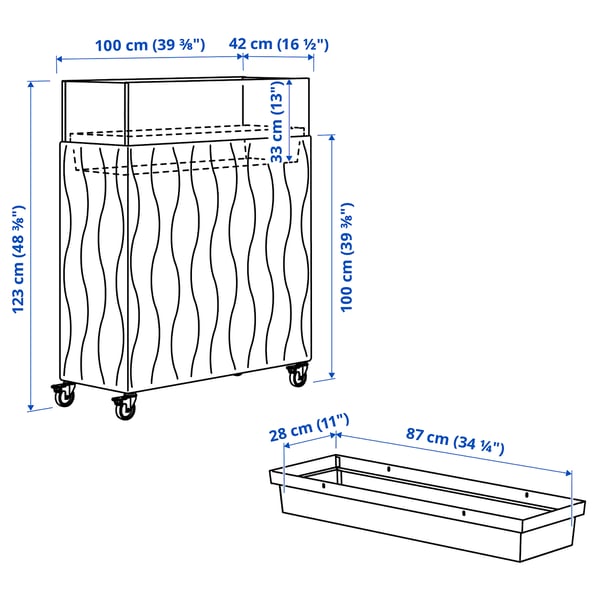 IKEA MITTZON Acoustic Plant Box With Castors Gunnared Beige 39 3/8x16 1/2x48 3/8 "