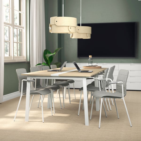 IKEA MITTZON Conference Table Birch Veneer/white 47 1/4x42 1/2x29 1/2 "