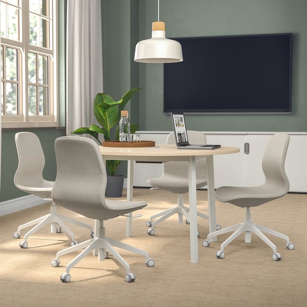 IKEA MITTZON Conference Table Round Birch Veneer/white 47 1/4x29 1/2 "