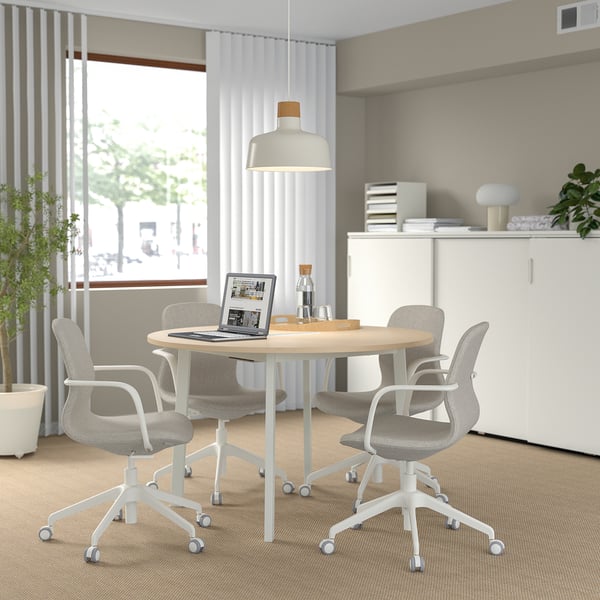 IKEA MITTZON Conference Table Round Birch Veneer/white 47 1/4x29 1/2 "