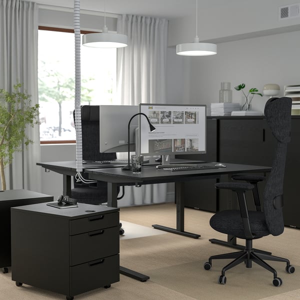 IKEA MITTZON Desk Black Stained Ash Veneer/black 55 1/8x23 5/8 "