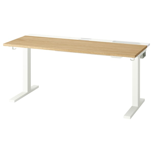IKEA MITTZON Desk Sit/stand Electric Oak Veneer/white 55 1/8x23 5/8 "