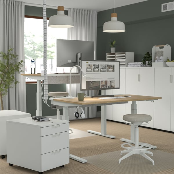 IKEA MITTZON Desk Sit/stand Electric Oak Veneer/white 55 1/8x23 5/8 "