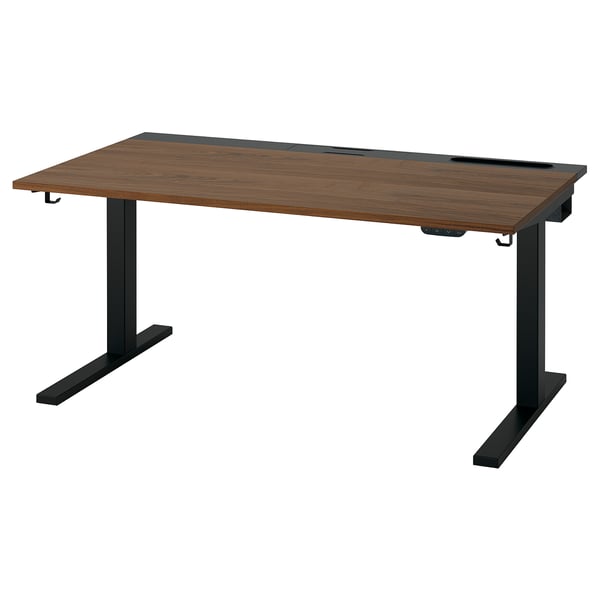 IKEA MITTZON Desk Sit/stand Electric Walnut Veneer/black 55 1/8x31 1/2 "