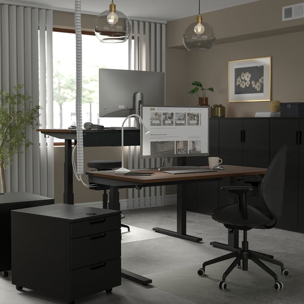IKEA MITTZON Desk Sit/stand Electric Walnut Veneer/black 55 1/8x31 1/2 "