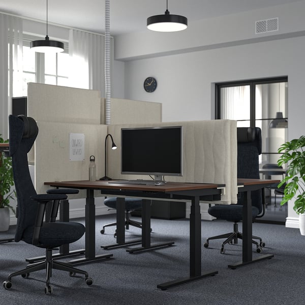 IKEA MITTZON Desk Sit/stand Electric Walnut Veneer/black 55 1/8x31 1/2 "