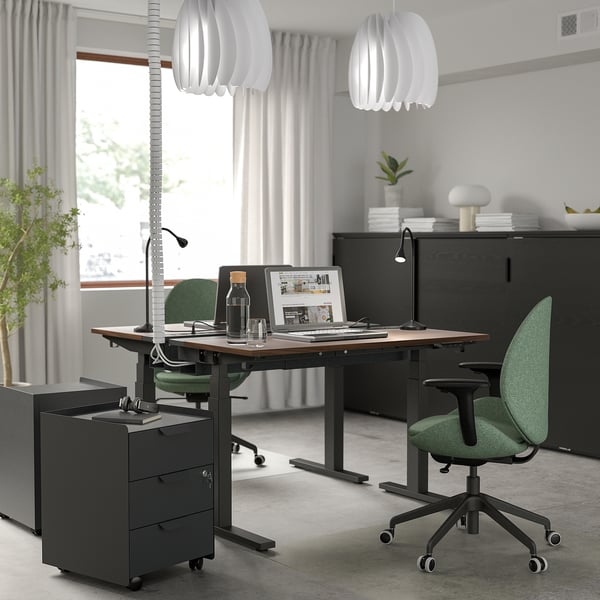 IKEA MITTZON Desk Sit/stand Electric Walnut Veneer/black 47 1/4x31 1/2 "
