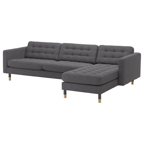 IKEA MORABO Sectional 4-seat with chaise Gunnared dark gray/wood