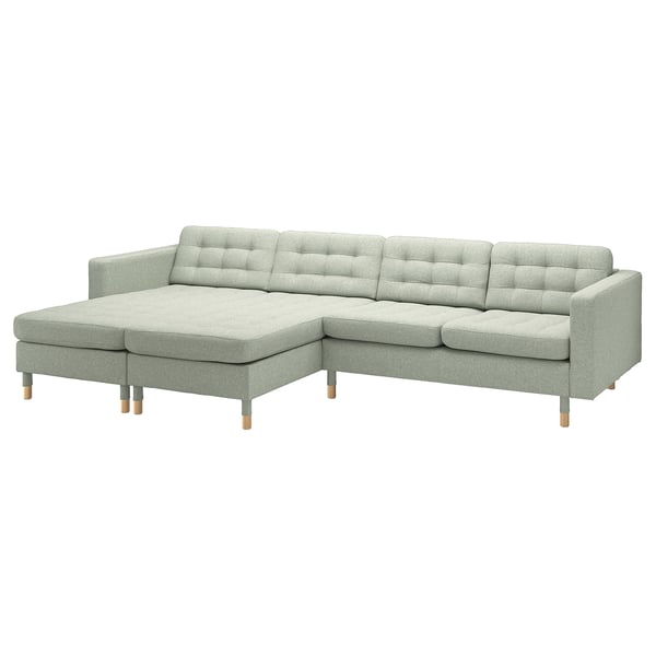 IKEA MORABO Sectional 4-seat with chaise Gunnared light green/wood