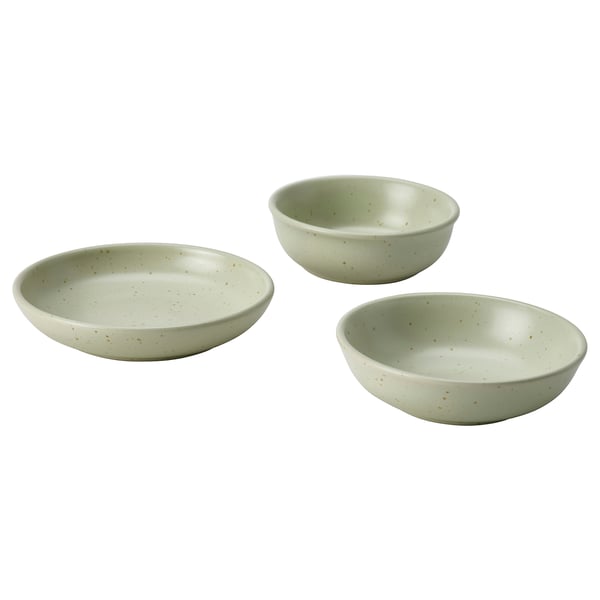 IKEA MOSSMAL Plate/bowl set of 3 dot pattern/light green