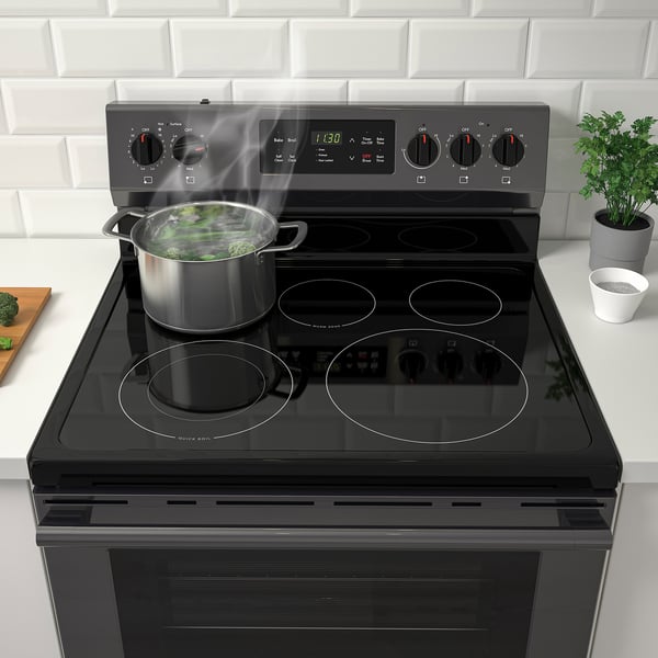 IKEA MOTSVARIG Range With Glass Ceramic Cooktop Black Stainless Steel
