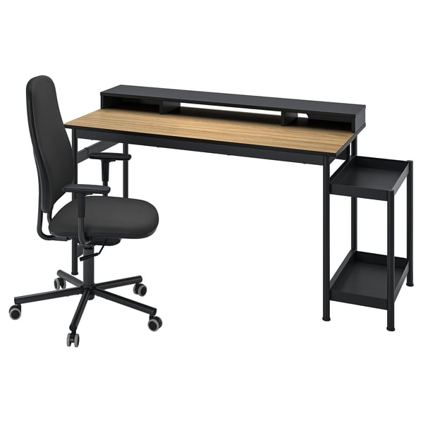 IKEA MULLSJÖ / SMÖRKULL Desk and chair oak veneer/dark gray