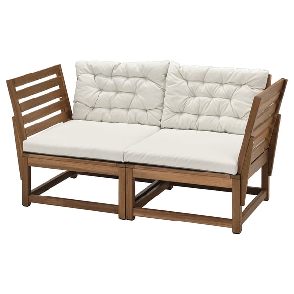 IKEA NÄMMARÖ 2-seat modular sofa outdoor armrests light brown stained/Kuddarna light grey-beige
