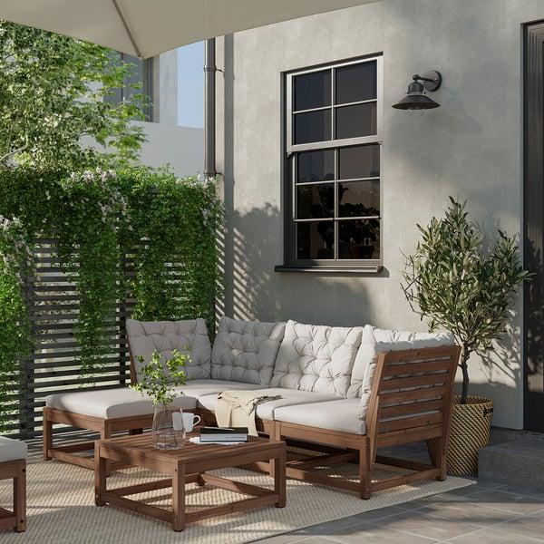 IKEA NÄMMARÖ 3-seat Modular Sofa Outdoor With Footstool Light Brown Stained/Kuddarna Light Grey-beige