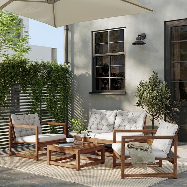IKEA NÄMMARÖ 4-seat Conversation Set Outdoor Light Brown Stained/Kuddarna Light Grey-beige
