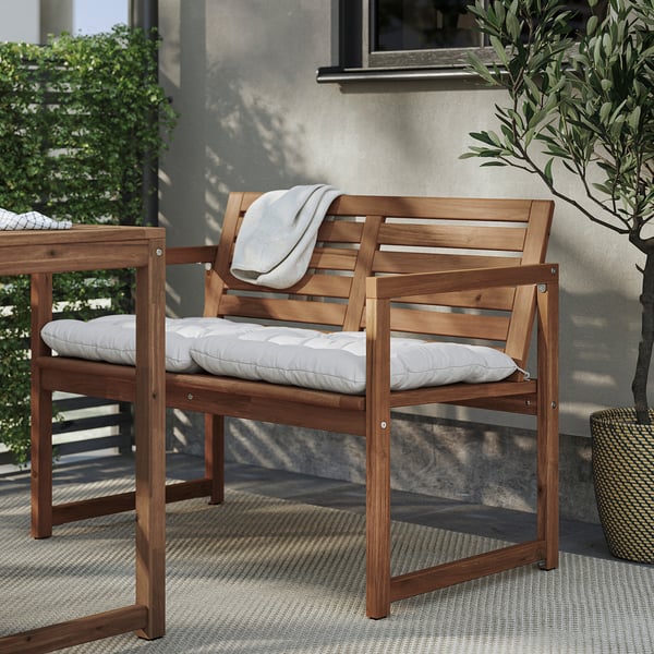 IKEA NÄMMARÖ Bench With Backrest And Cushions Light Brown Stained/Kuddarna Light Grey-beige