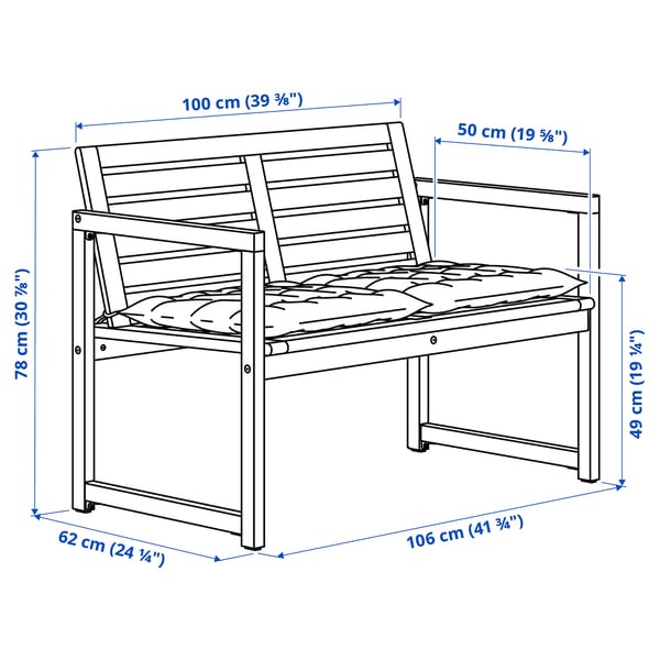IKEA NÄMMARÖ Bench With Backrest And Cushions Light Brown Stained/Kuddarna Light Grey-beige