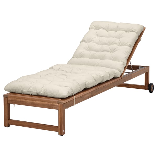 IKEA NÄMMARÖ Chaise outdoor light brown stained/Kuddarna light grey-beige