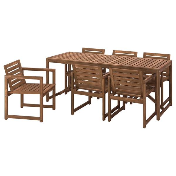 IKEA NÄMMARÖ Table+6 armchairs outdoor light brown stained 78 3/4 "