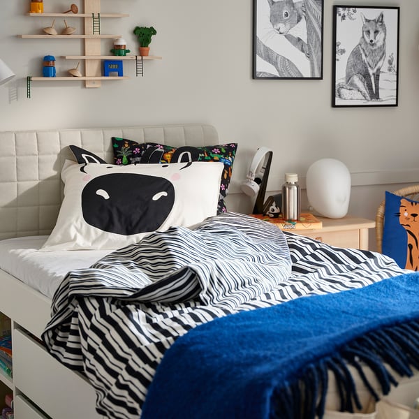 IKEA NATTHÄGER Duvet Cover And Pillowcase(s) Black White/zebra Twin
