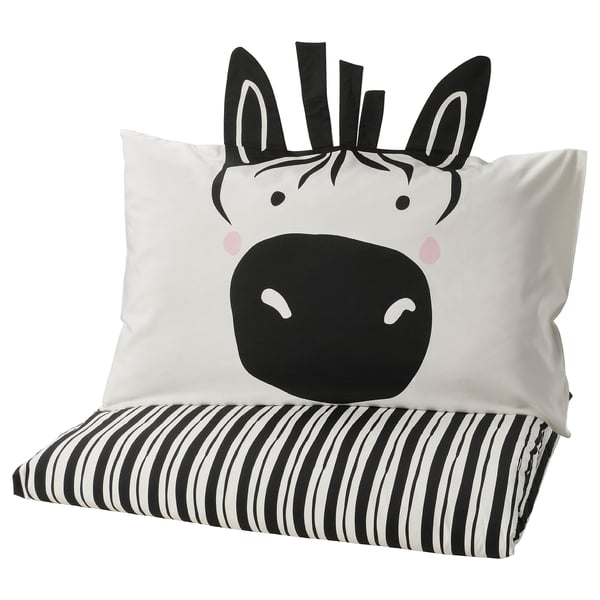 IKEA NATTHÄGER Duvet cover and pillowcase(s) black white/zebra Twin