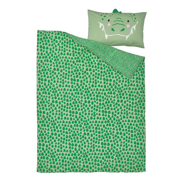 IKEA NATTHÄGER Duvet Cover And Pillowcase(s) Green/crocodile Twin