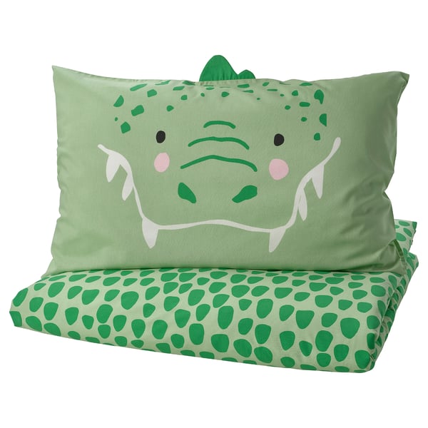 IKEA NATTHÄGER Duvet cover and pillowcase(s) green/crocodile Twin