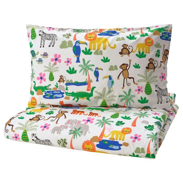 IKEA NATTHÄGER Duvet cover and pillowcase(s) multicolor/jungle Twin