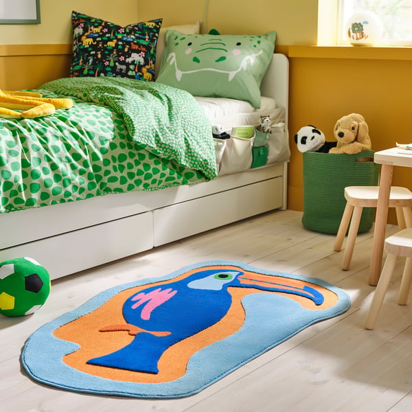 IKEA NATTHÄGER Rug Low Pile Blue Orange/toucan 2 ' 9 "x4 ' 1 "