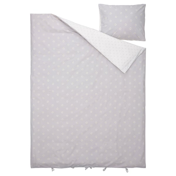 IKEA NATTSLÄNDA Duvet Cover And Pillowcase(s) Floral Pattern Gray/white Twin