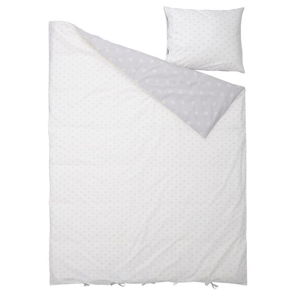 IKEA NATTSLÄNDA Duvet Cover And Pillowcase(s) Floral Pattern Gray/white Twin