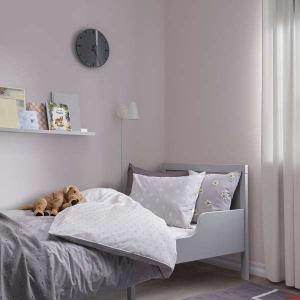 IKEA NATTSLÄNDA Duvet Cover And Pillowcase(s) Floral Pattern Gray/white Twin