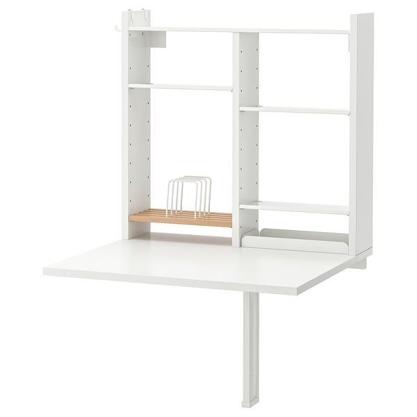 IKEA NORBERG Wall-mount drop-leaf tbl w storage white 25 1/4x23 5/8 "