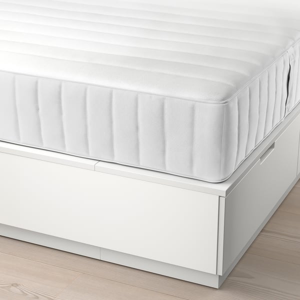 IKEA NORDLI Bed Frame With Storage And Mattress With Headboard White/Valevåg Medium Firm Queen