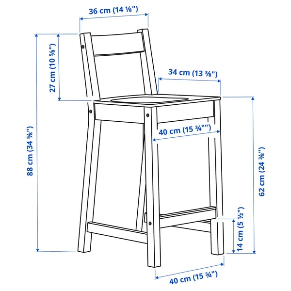 IKEA NORDVIKEN Bar Stool With Backrest Counter Height/black 24 3/8 "