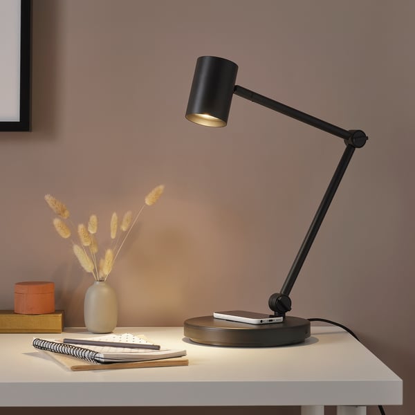 IKEA NYMÅNE Work Lamp W/charging+LED Bulb Anthracite