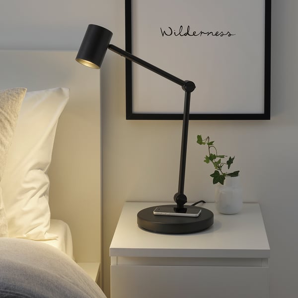 IKEA NYMÅNE Work Lamp W/charging+LED Bulb Anthracite