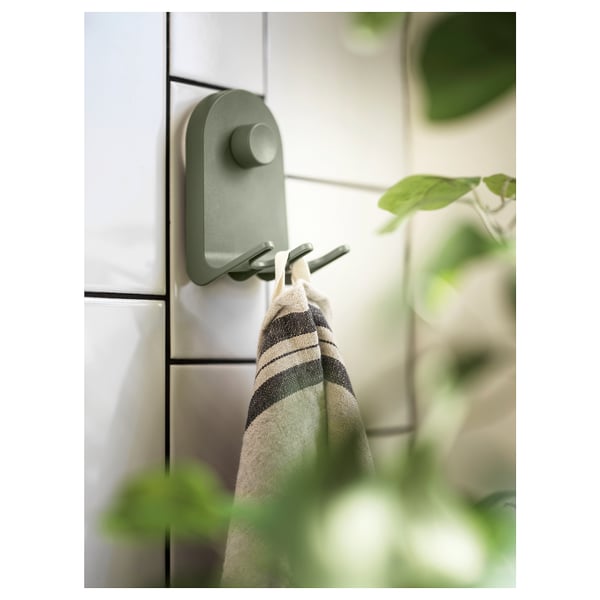 IKEA ÖBONÄS Triple Hook With Suction Cup Gray-green 2 ¾x4 ¼ "